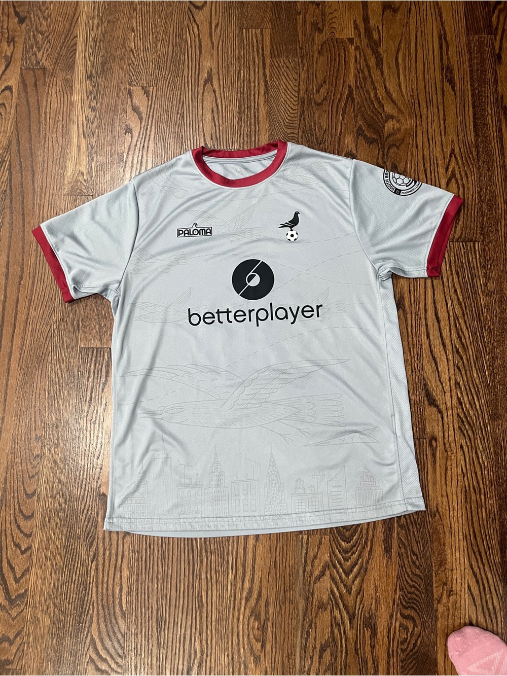 NYC FOOTY Soccer Jersey Paloma Large Gray Burgundy #18